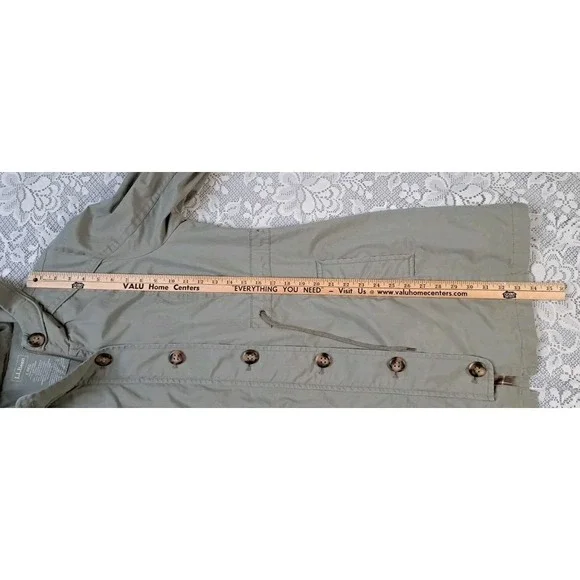 LL Bean Coat L 2-in-1 Hooded Army Green Fleece Removable Liner Drawstring Waist - Picture 9 of 12